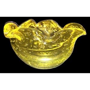 MCM Murano Art Glass Canary Yellow Bullicante Controlled Bubble Ashtray Bowl 5"